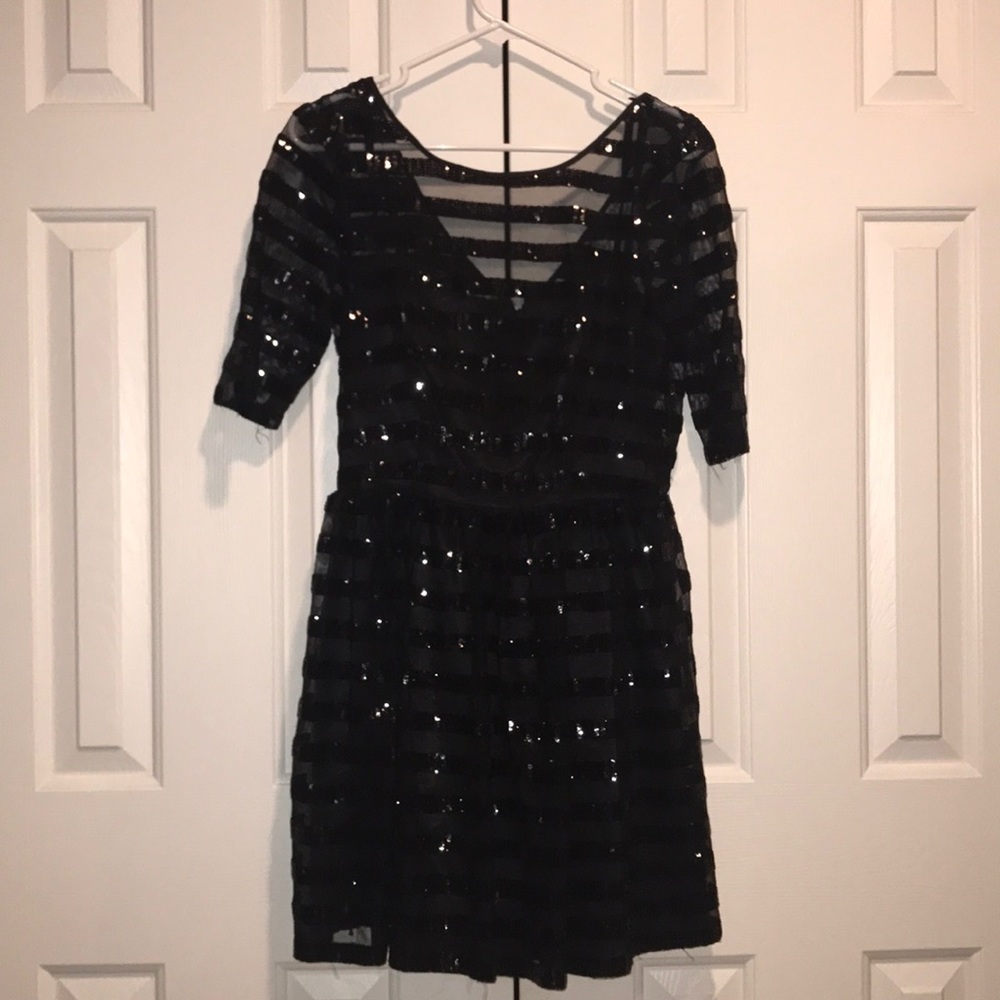 Black sequin striped party dress
